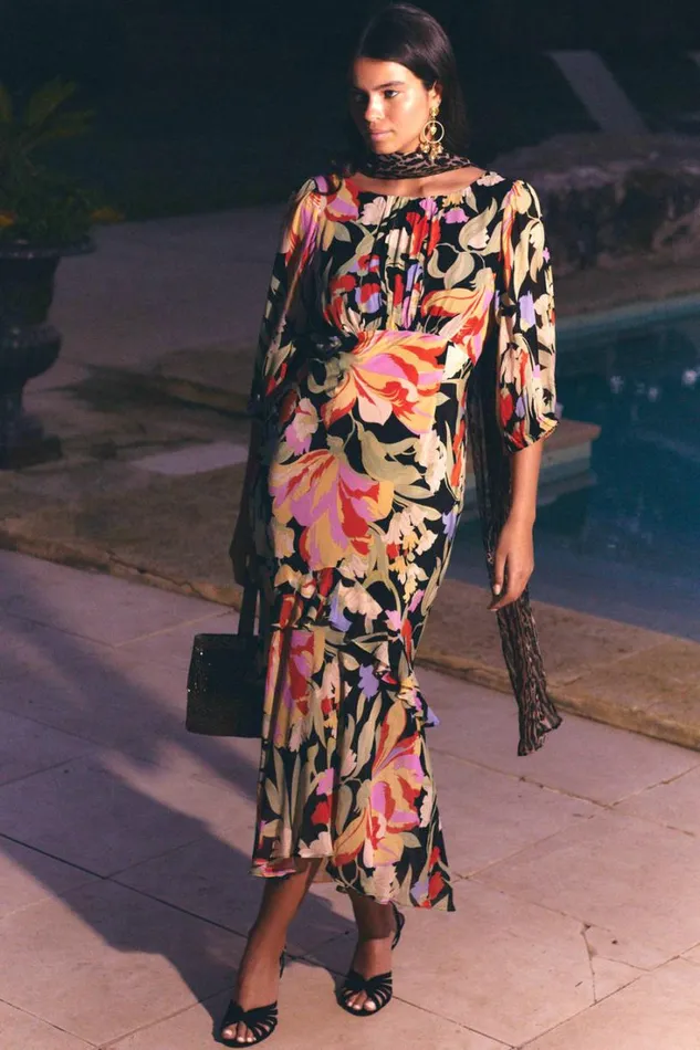 Women RIXO All Clothing Cheryl Silk Midi Dress Cece Floral Black
