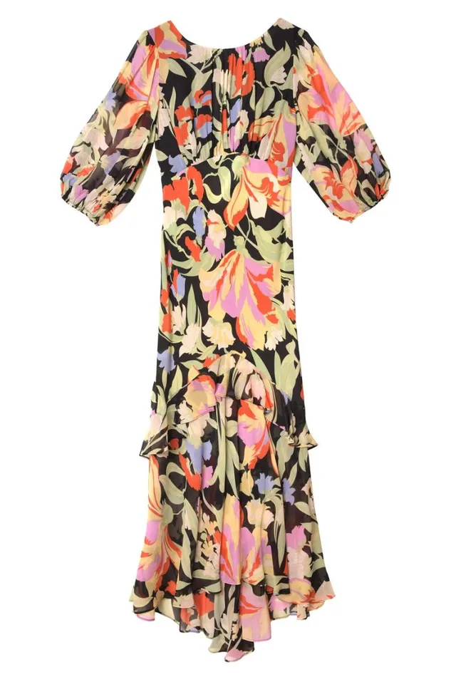 Women RIXO All Clothing Cheryl Silk Midi Dress Cece Floral Black