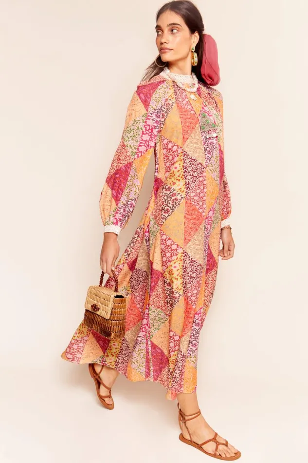 Women RIXO All Clothing Kahlo Midi Dress Patchwork Blush