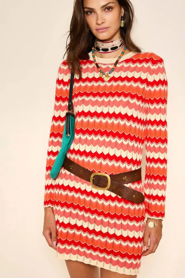 Women RIXO All Clothing Mylene Cotton Mini Dress Retro Chevron Red
