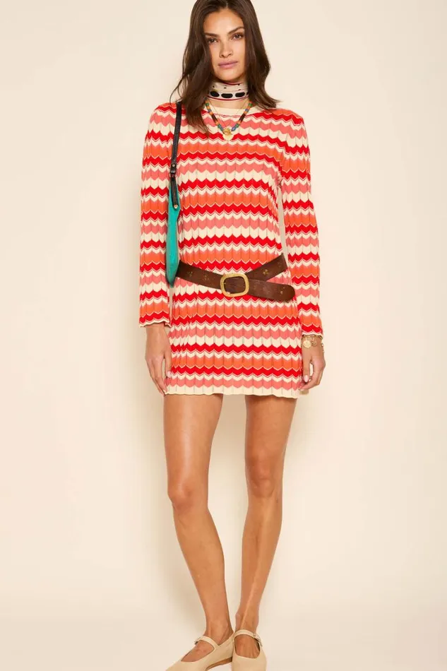 Women RIXO All Clothing Mylene Cotton Mini Dress Retro Chevron Red