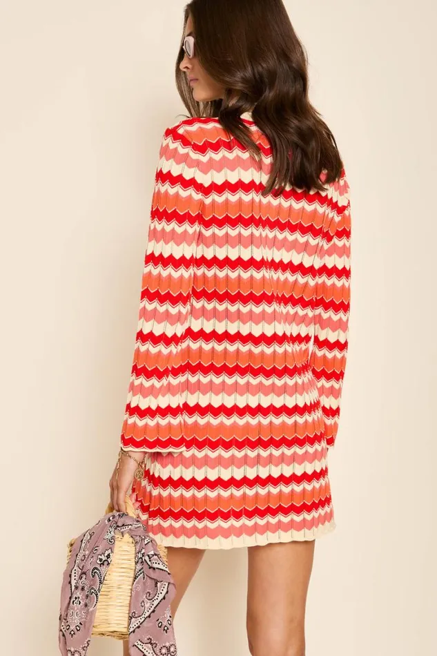 Women RIXO All Clothing Mylene Cotton Mini Dress Retro Chevron Red