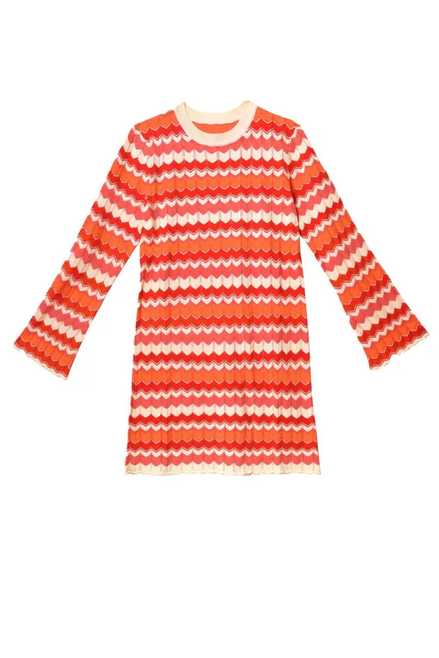 Women RIXO All Clothing Mylene Cotton Mini Dress Retro Chevron Red