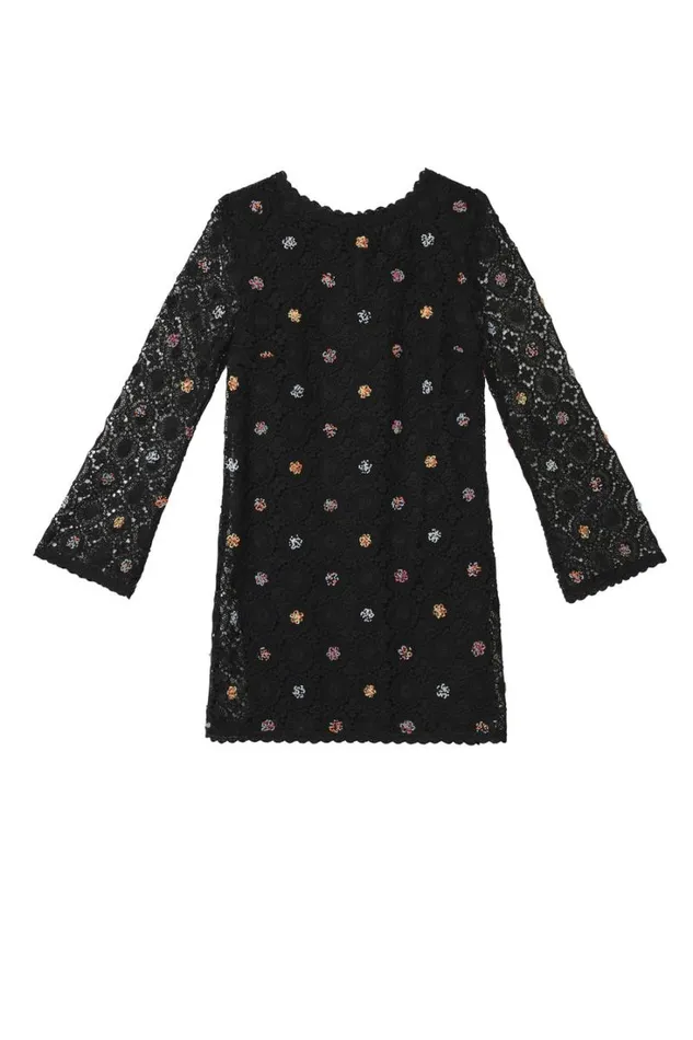 Women RIXO All Clothing Mylene Crochet Mini Dress Sunflower Embellishment Black
