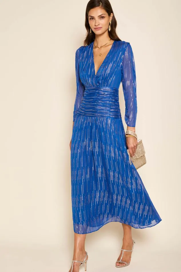 Women RIXO All Clothing Racquel Lurex Maxi Dress Raindrop Jacquard Cobalt