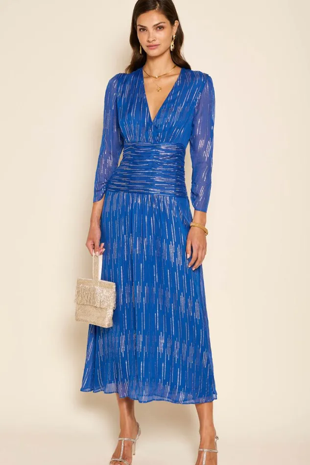Women RIXO All Clothing Racquel Lurex Maxi Dress Raindrop Jacquard Cobalt