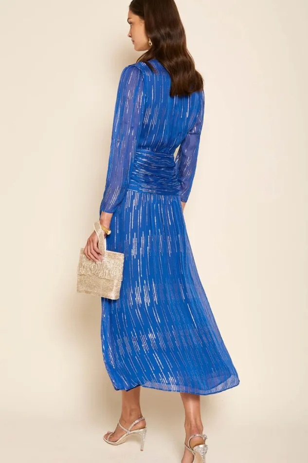 Women RIXO All Clothing Racquel Lurex Maxi Dress Raindrop Jacquard Cobalt