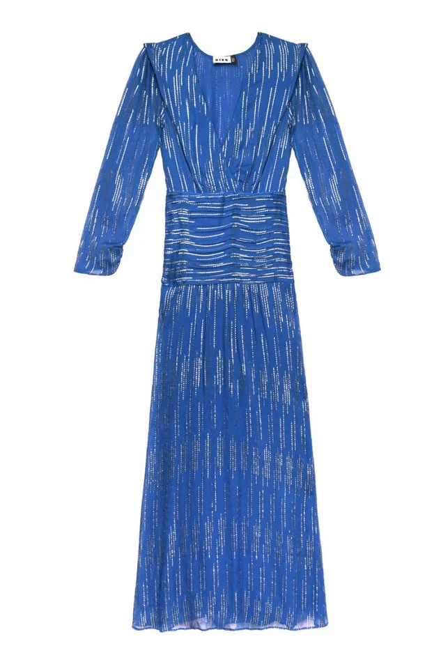 Women RIXO All Clothing Racquel Lurex Maxi Dress Raindrop Jacquard Cobalt
