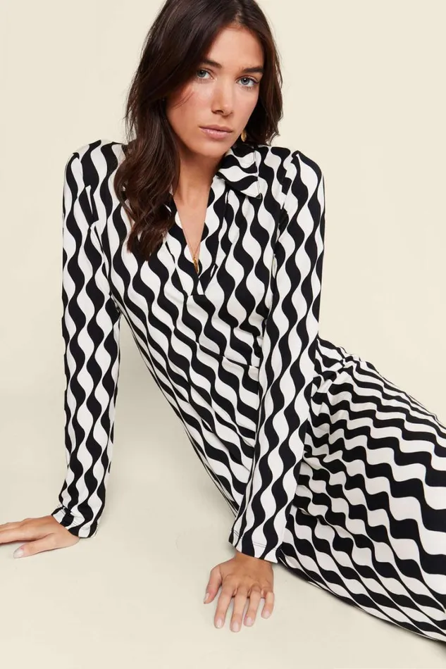 Women RIXO All Clothing Tillie Jersey Midi Dress Mono Wave