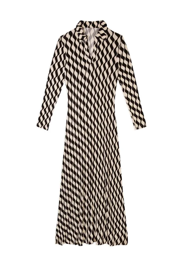 Women RIXO All Clothing Tillie Jersey Midi Dress Mono Wave