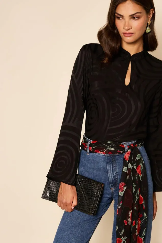 Women RIXO All Clothing Wylder Top Whirlpool Jacquard Black