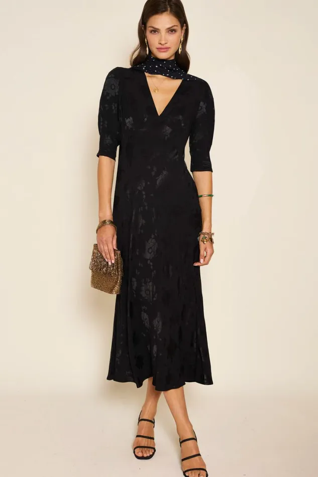 Women RIXO All Clothing Zadie Jacquard Midi Dress Black Poppy Jacquard