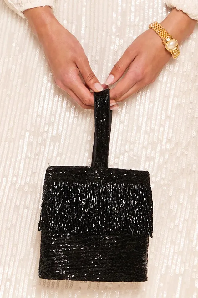 Women RIXO All Occasion Zenni Beaded Bucket Bag Black