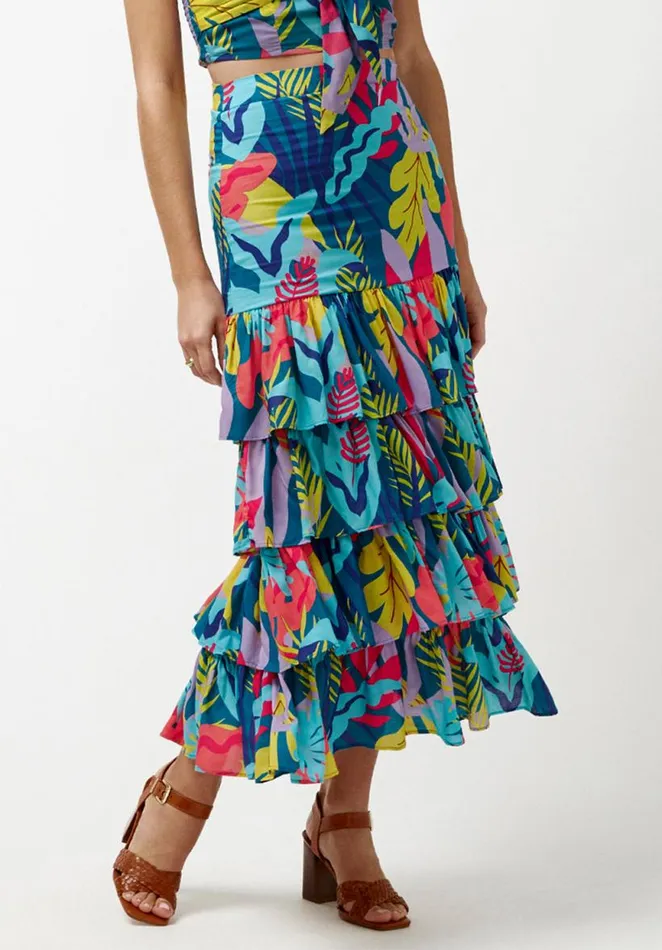 Women Ruffled and Tiered Milan Skirt Rainforest Lake Buffalo David Bitton Dresses and Jumpsuits