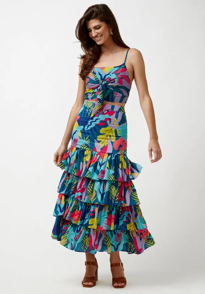 Women Ruffled and Tiered Milan Skirt Rainforest Lake Buffalo David Bitton Dresses and Jumpsuits