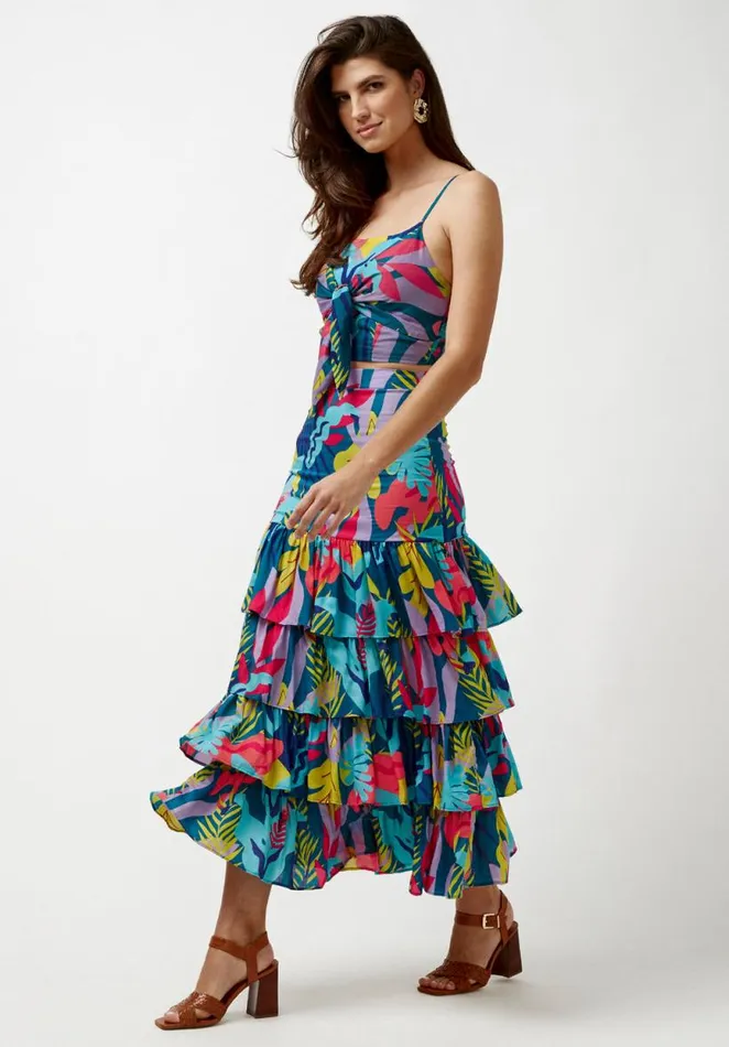Women Ruffled and Tiered Milan Skirt Rainforest Lake Buffalo David Bitton Dresses and Jumpsuits
