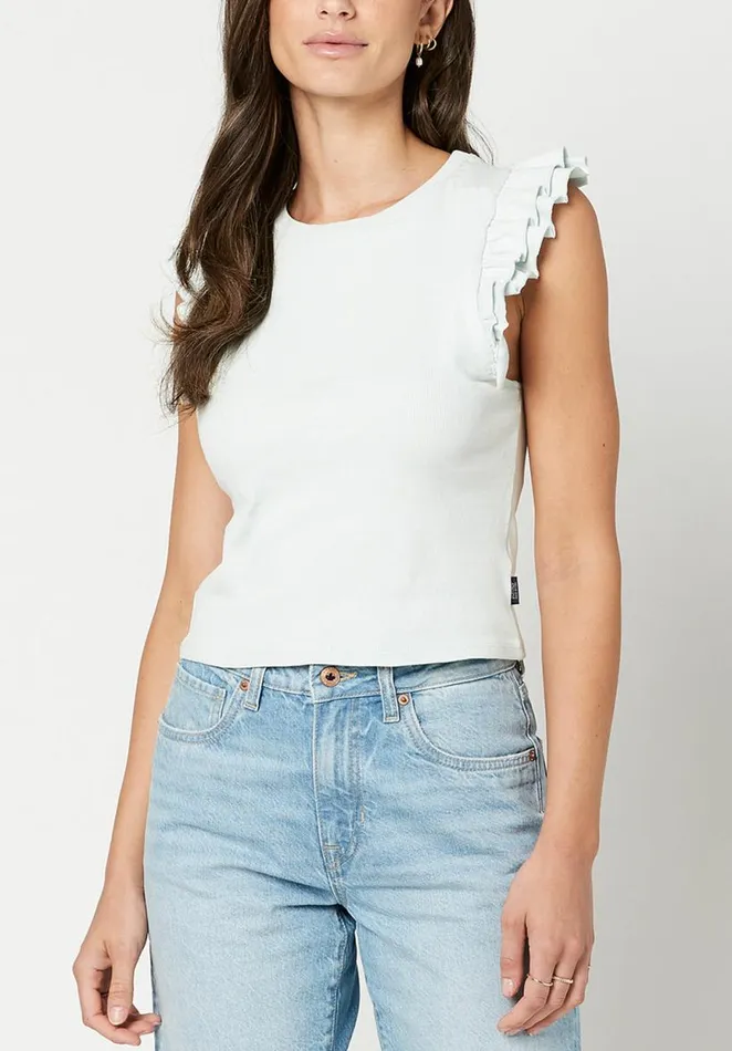 Women Ruffled Sylvie Tank Top Pastel Blue Buffalo David Bitton Tops and Tees