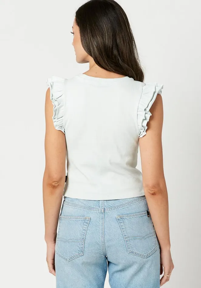 Women Ruffled Sylvie Tank Top Pastel Blue Buffalo David Bitton Tops and Tees