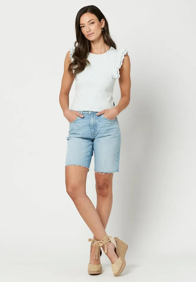 Women Ruffled Sylvie Tank Top Pastel Blue Buffalo David Bitton Tops and Tees