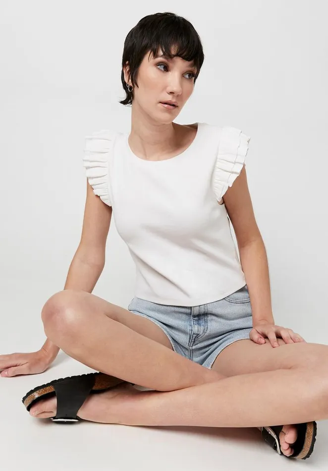 Women Ruffled Sylvie Tank Top Pastel Blue Buffalo David Bitton Tops and Tees