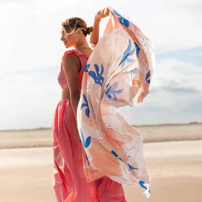 Women Scarves and Womenswear Katie Loxton Botanical Printed Foil Scarf 8211 Coral Cobalt Blue And Silver Women Scarves and Womenswear Katie Loxton Botanical Printed Foil Scarf 8211 Coral Cobalt Blue And Silver
