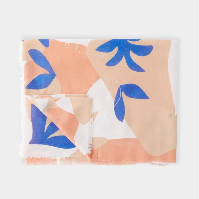 Women Scarves and Womenswear Katie Loxton Botanical Printed Foil Scarf 8211 Coral Cobalt Blue And Silver