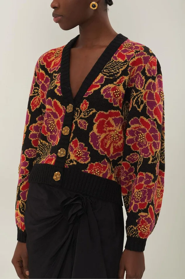 Women Shiny Chita Knit Cardigan Shiny Chita Black FARM Rio Cardigans