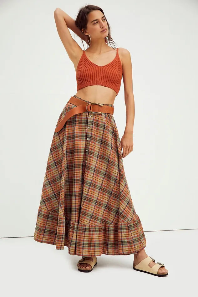 Women Skirts Free People Madras Button Front Maxi Skirt Multi