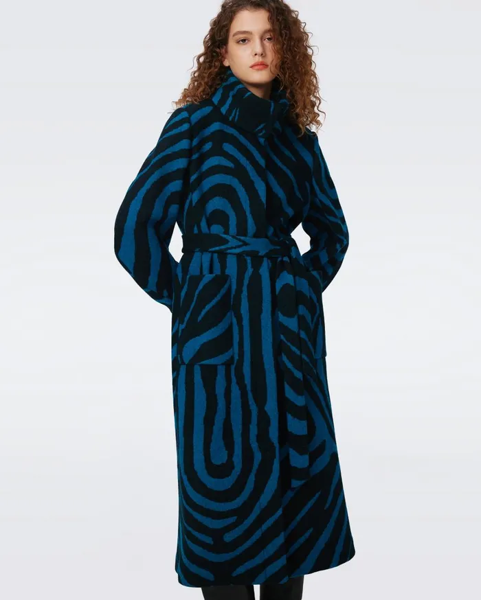 Women Starsky Jacquard Coat Huge Zebra Indian Green DVF Jackets and Coats