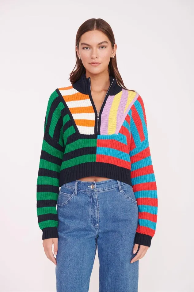 Women STAUD Knits CROPPED HAMPTON SWEATER CABANA STRIPE MULTI