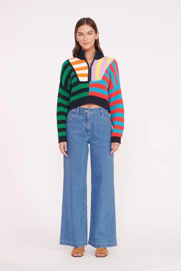 Women STAUD Knits CROPPED HAMPTON SWEATER CABANA STRIPE MULTI