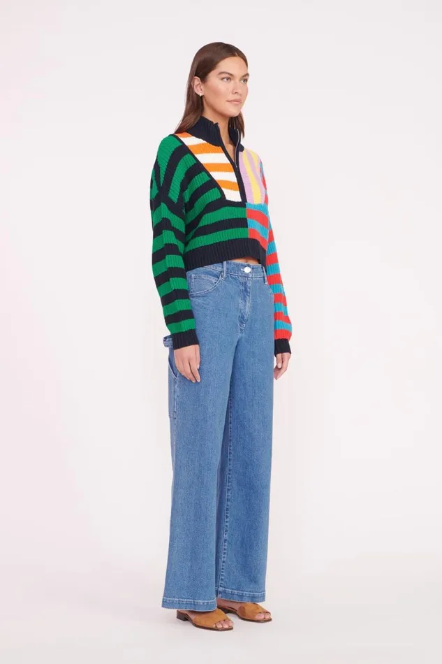 Women STAUD Knits CROPPED HAMPTON SWEATER CABANA STRIPE MULTI