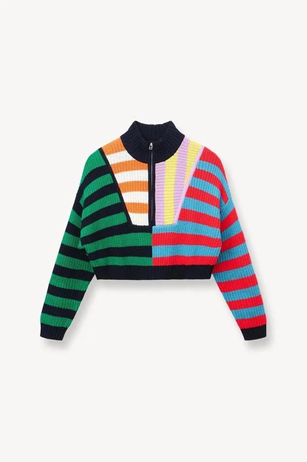 Women STAUD Knits CROPPED HAMPTON SWEATER CABANA STRIPE MULTI