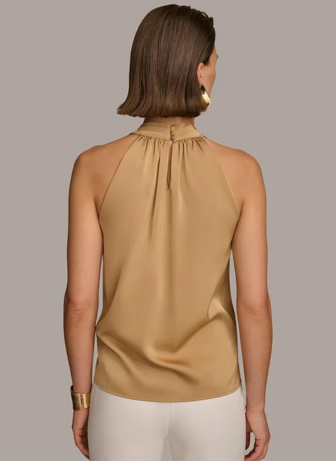 Women Sweaters And Tops Donna Karan TWIST NECK HALTER TOP Fawn