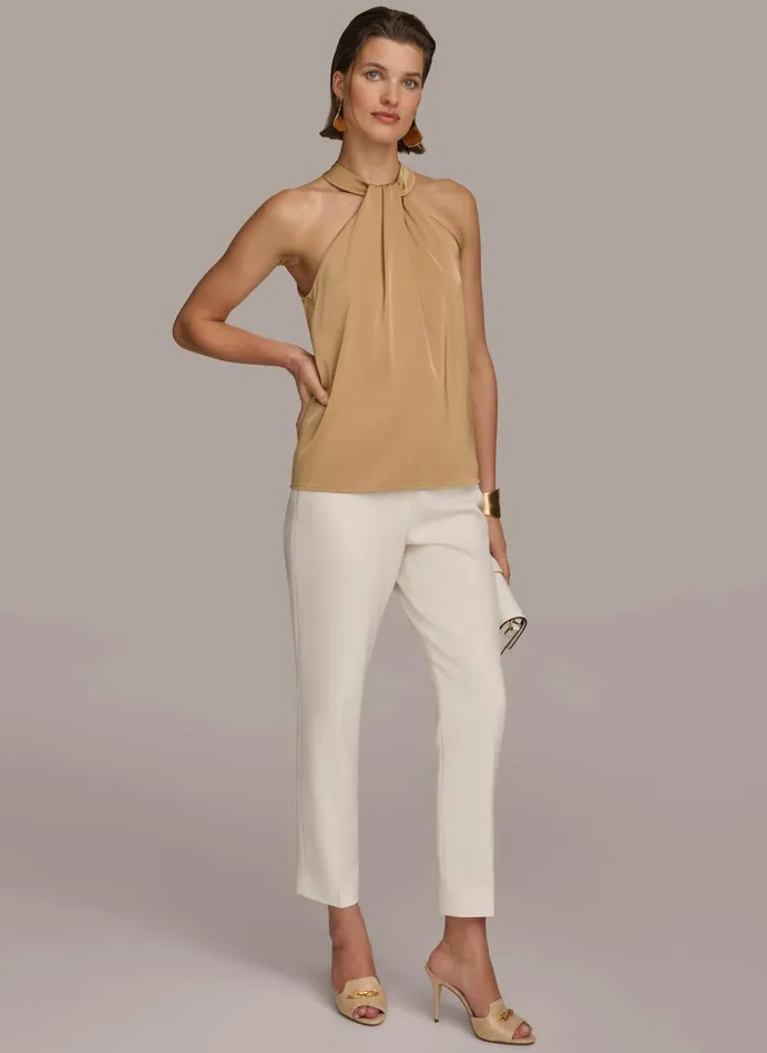 Women Sweaters And Tops Donna Karan TWIST NECK HALTER TOP Fawn
