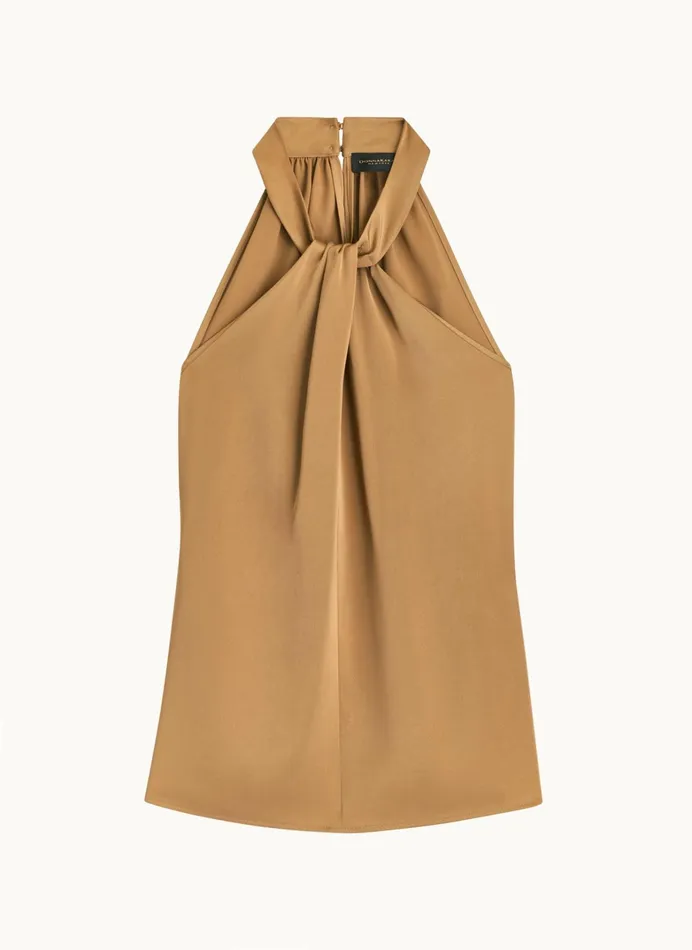 Women Sweaters And Tops Donna Karan TWIST NECK HALTER TOP Fawn