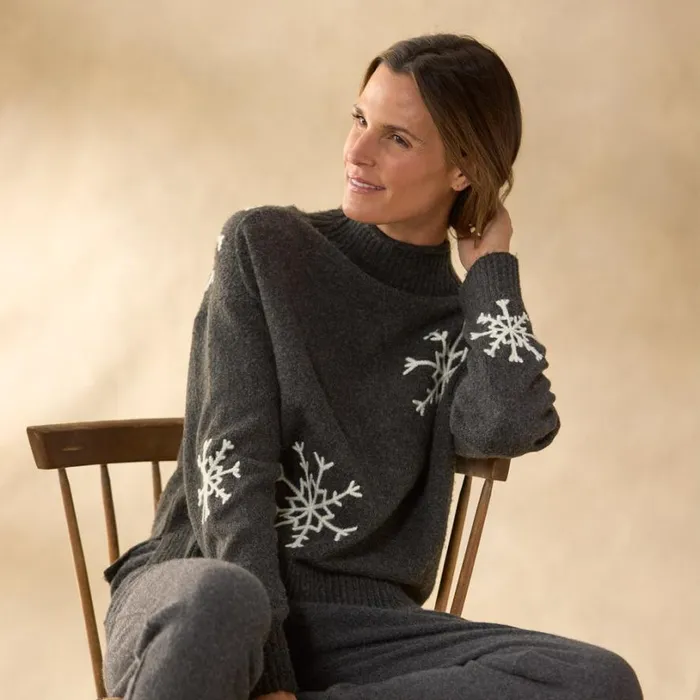 Women Sweet Snowflake Sweater Charcoal Sundance Catalog Sweaters