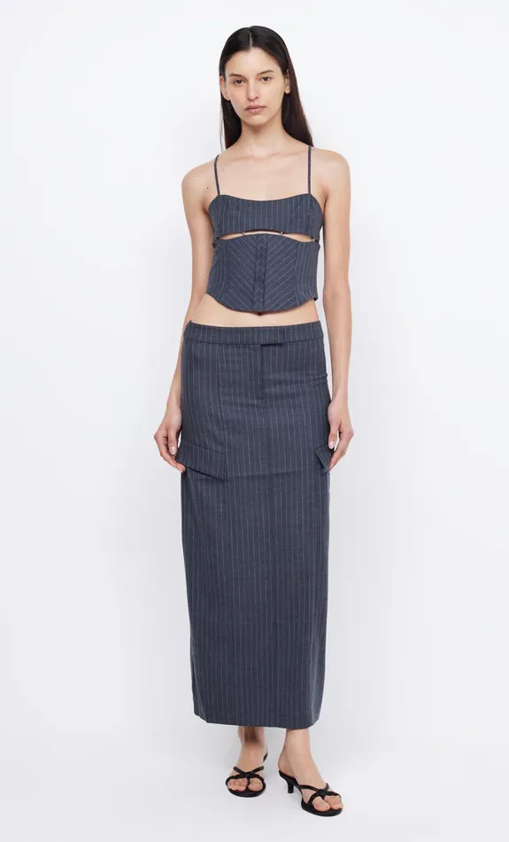 Women Tops Bec Bridge PINE CORSET TOP Charcoal Pinstripe