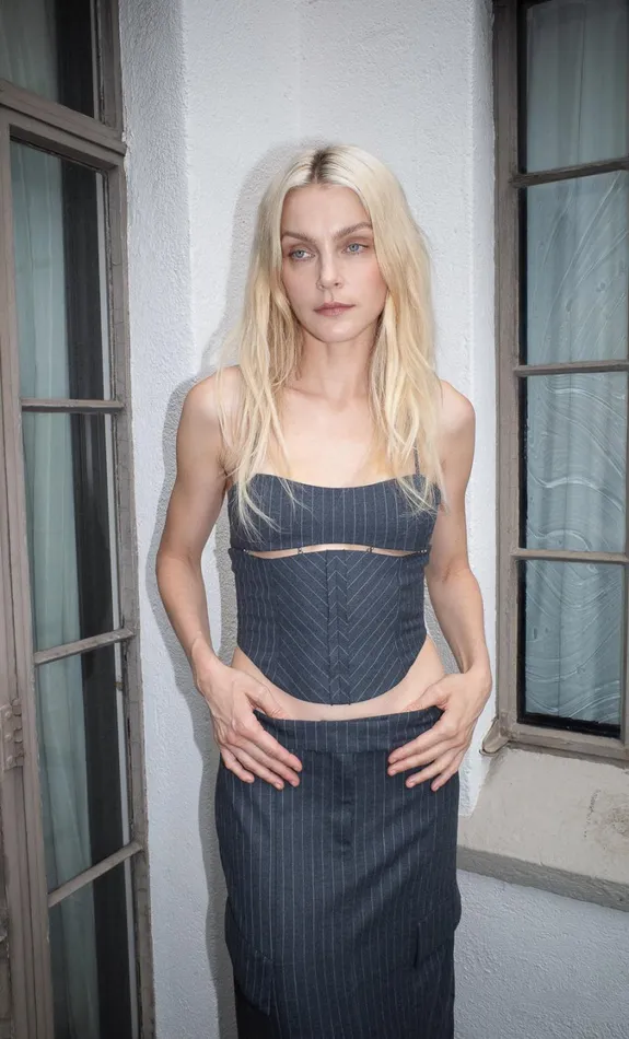 Women Tops Bec Bridge PINE CORSET TOP Charcoal Pinstripe