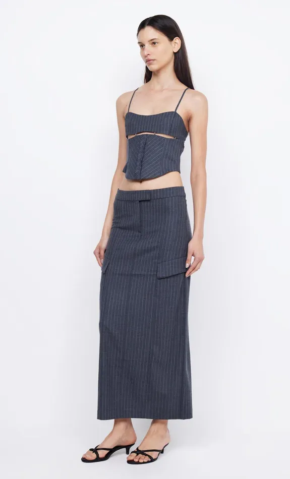 Women Tops Bec Bridge PINE CORSET TOP Charcoal Pinstripe