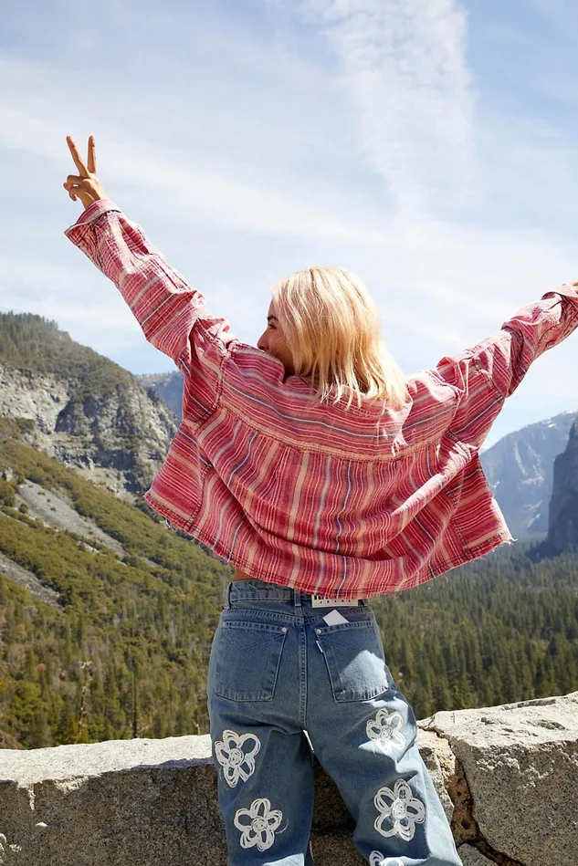 Women Tops Free People All Good Striped Shirt Berry Combo