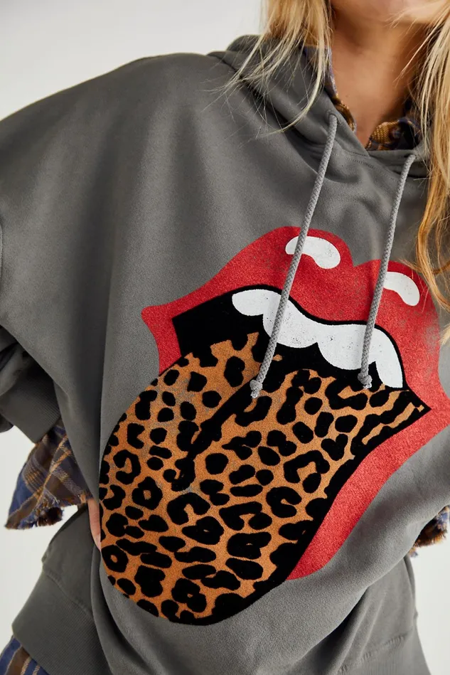 Women Tops Free People Rolling Stones Tongue Hoodie Graphite