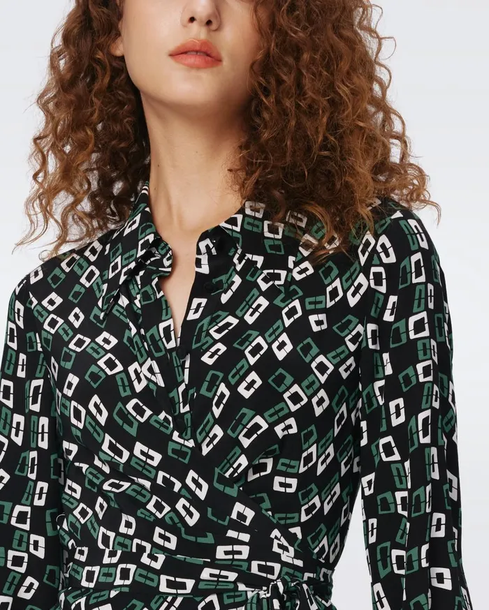 Women Tori Wrap Dress Tiny Chain Spots Black DVF Dresses