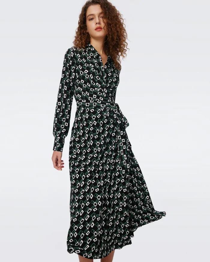 Women Tori Wrap Dress Tiny Chain Spots Black DVF Dresses