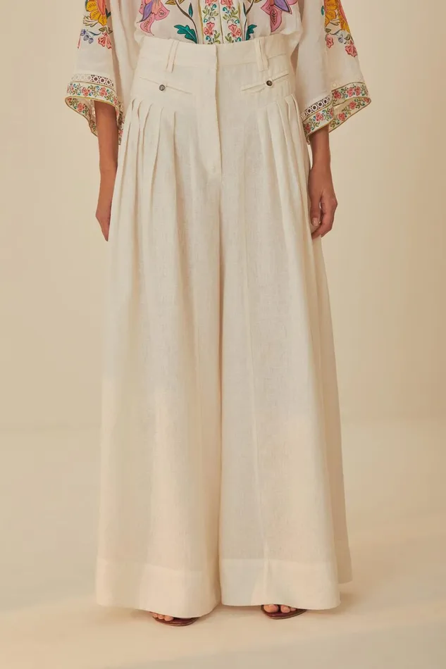 Women White Euroflax Premium Linen Pleated Pants White FARM Rio Pants