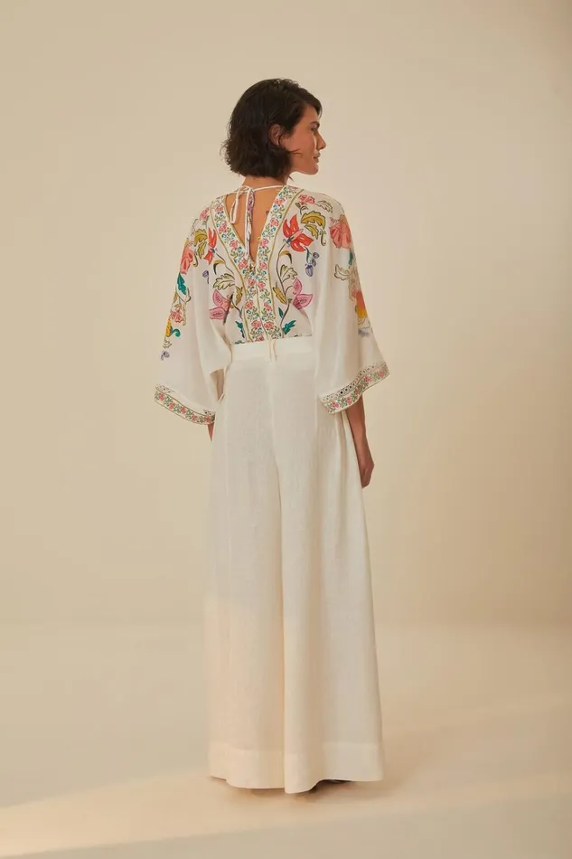 Women White Euroflax Premium Linen Pleated Pants White FARM Rio Pants