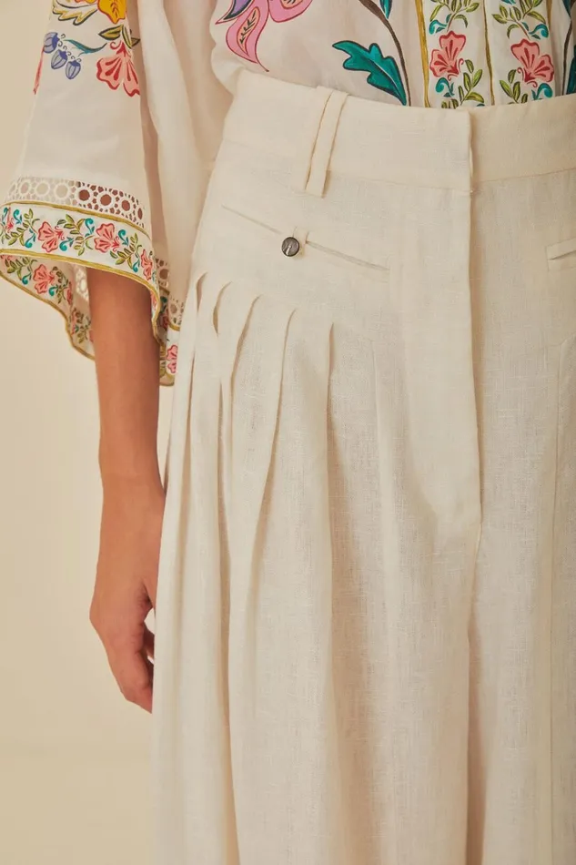 Women White Euroflax Premium Linen Pleated Pants White FARM Rio Pants