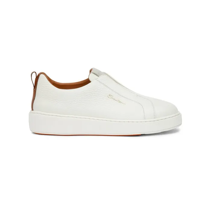 Women White Tumbled Leather SlipOn Sneaker Santoni Sneakers