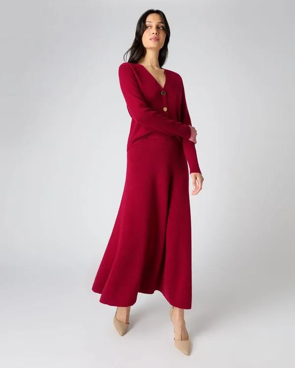 Women Women039s Long Rib Cashmere SkirtIn Opera Red Opera Red NPeal Dresses and Skirts