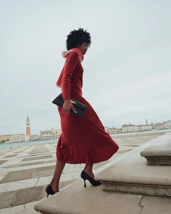 Women Women039s Long Rib Cashmere SkirtIn Opera Red Opera Red NPeal Dresses and Skirts